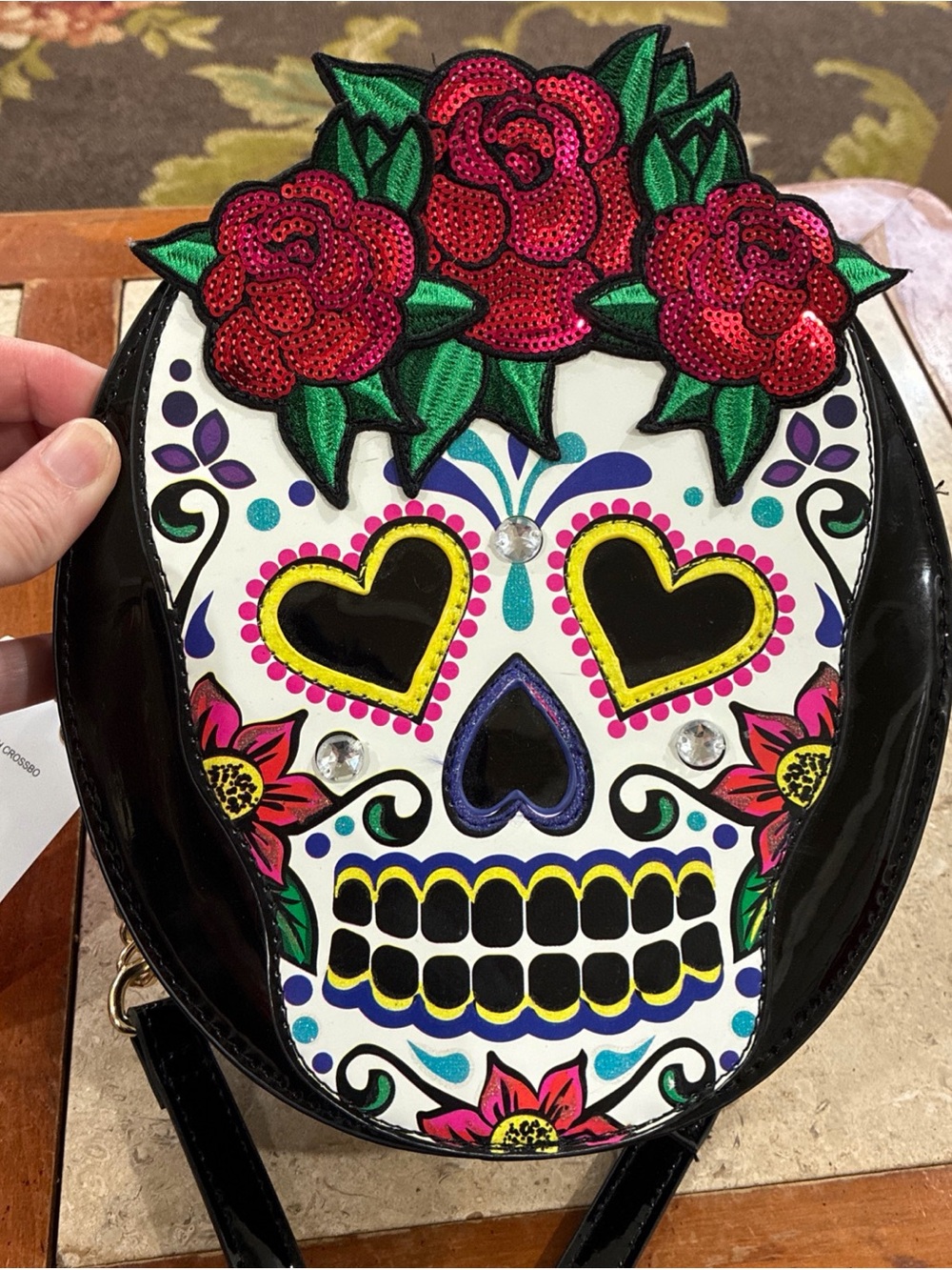 Betsey Johnson Black Multicolor Sugar Skull Crossbody Bag